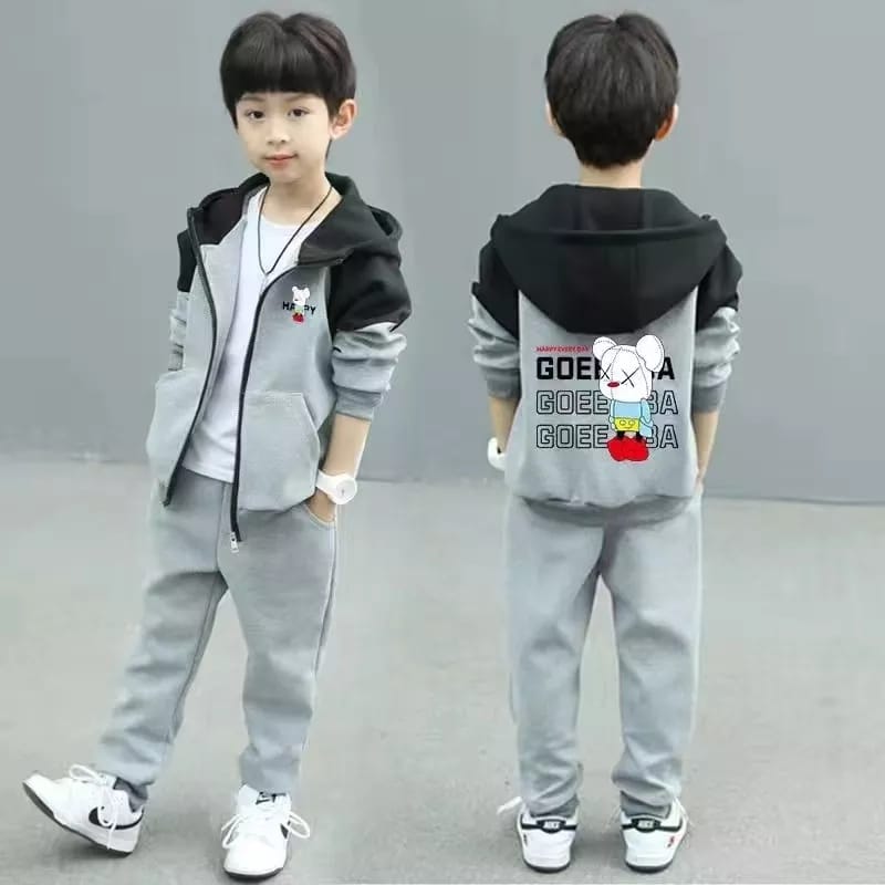 TMF-802 Zipper Hoddie & Pant Set-(Gray cartoon)
