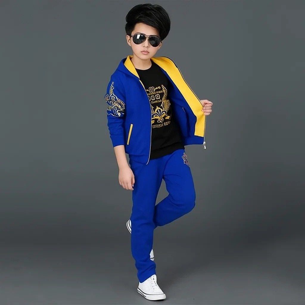 TMF-826 Zipper Hoddie+Pant+T-Shirt 3pcs Set -(Blue Afsan)