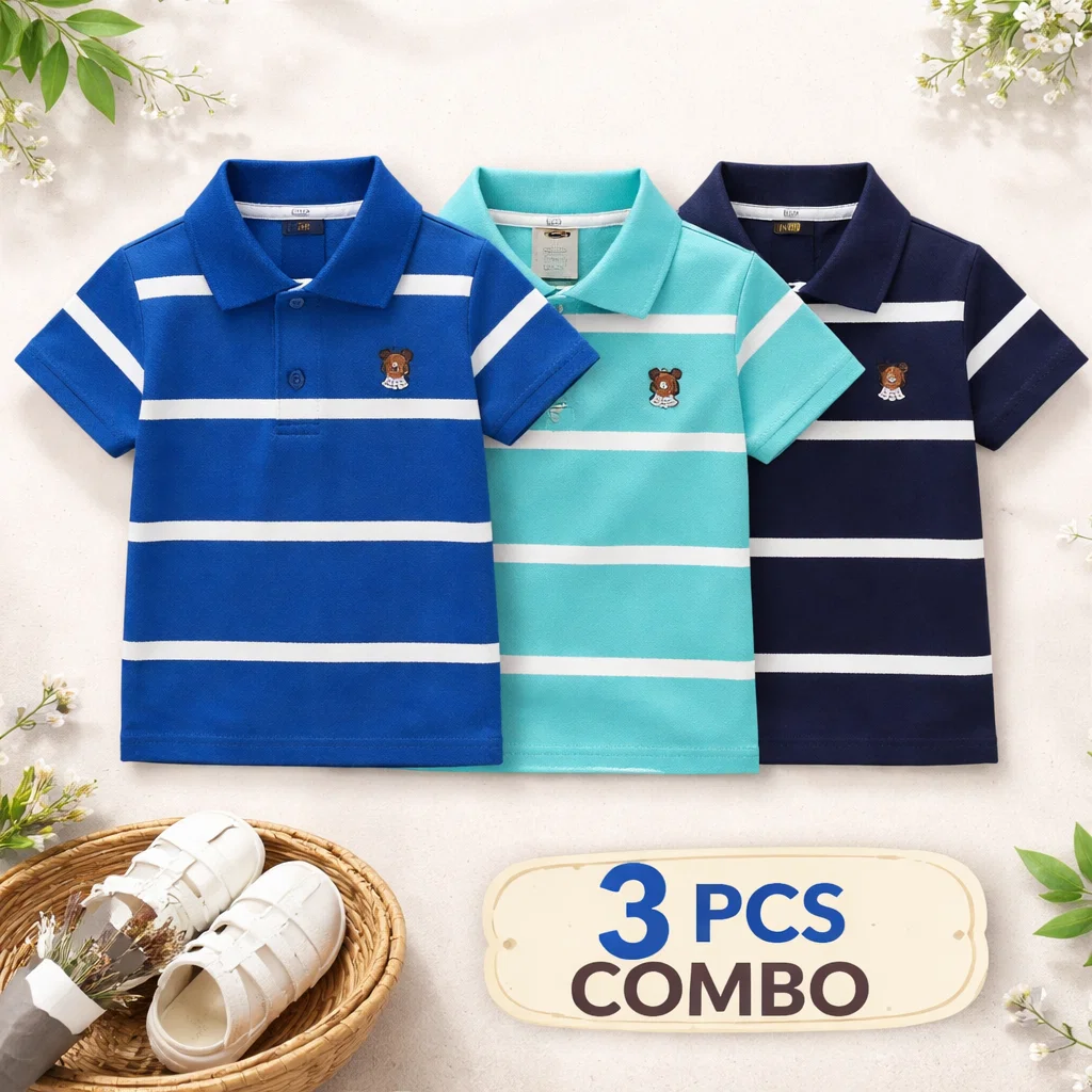 TMF-546 POLO T SHIRT Combo 3pcs-(blue/deep sky-blue/navy)