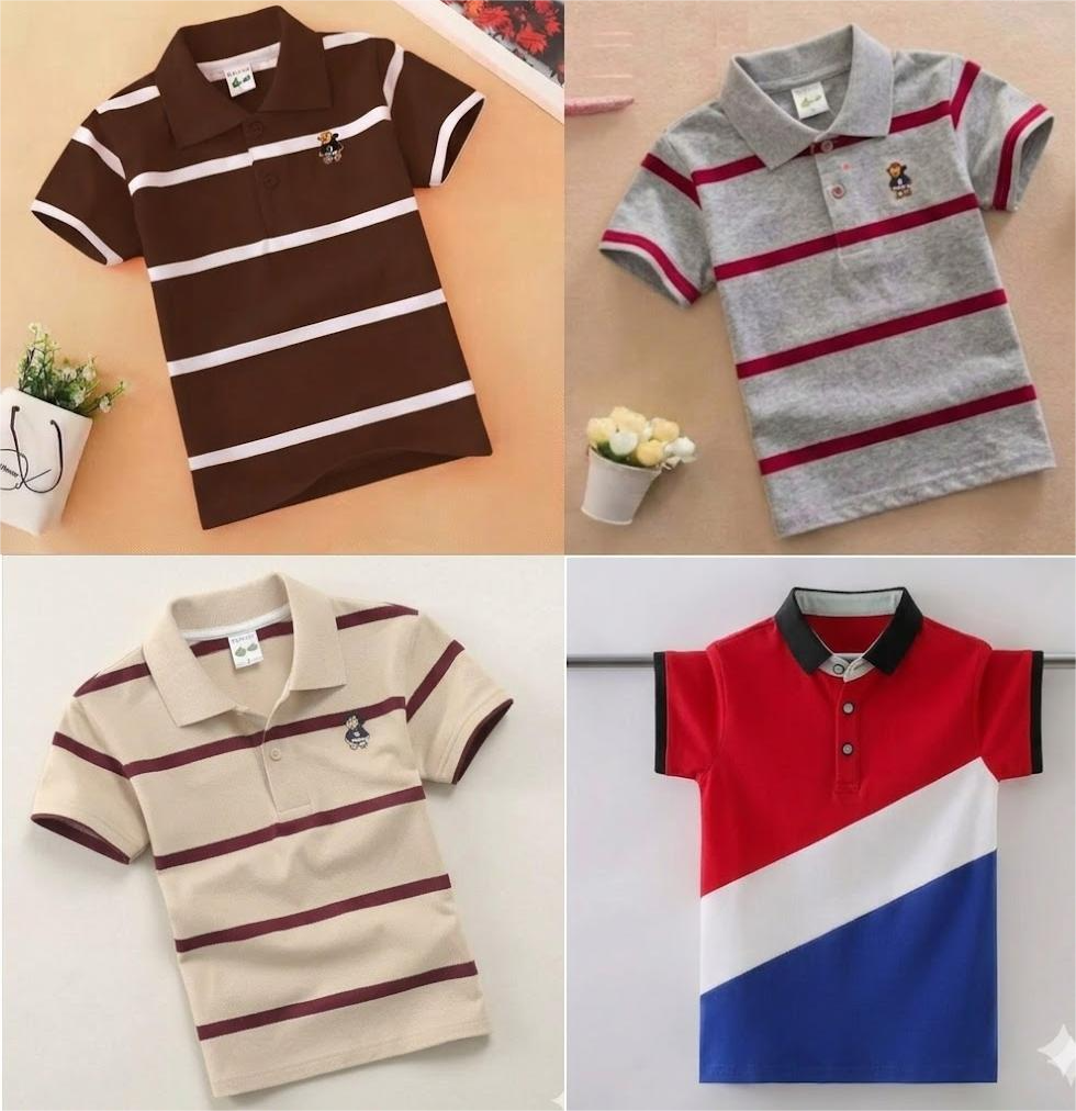 TMF-644 POLO T SHIRT Combo 4pcs-(coffe brown/grey/beige/red contrast)