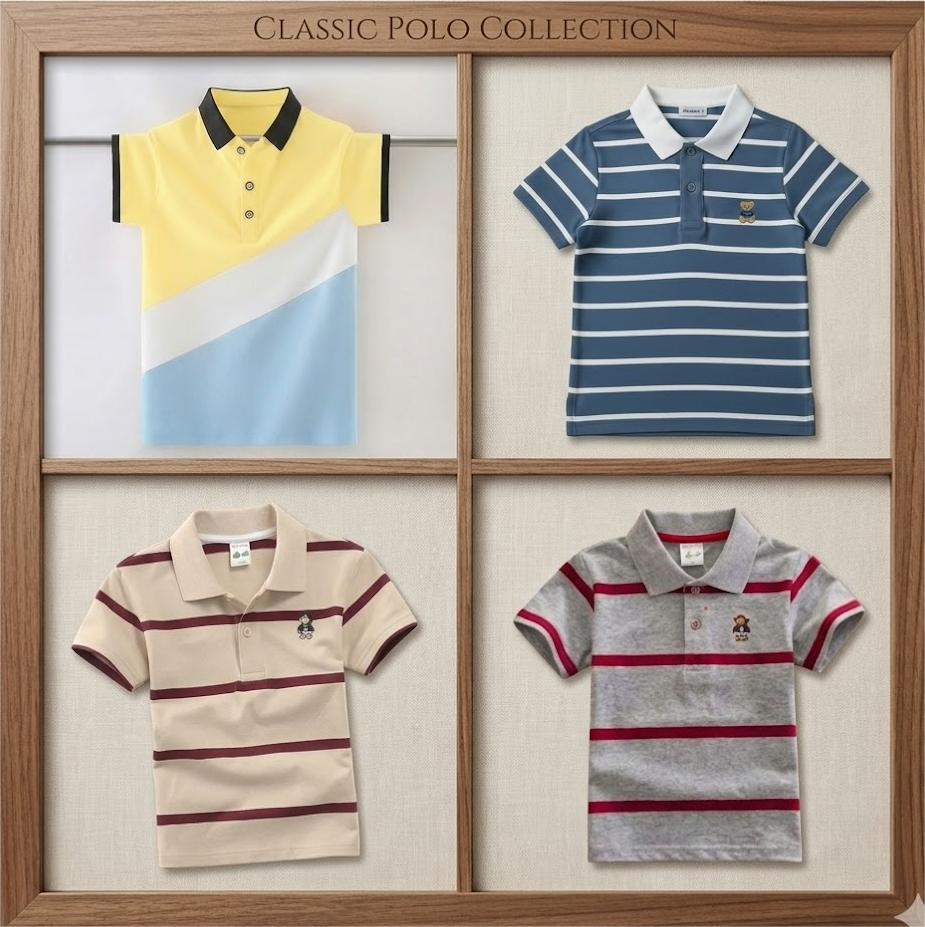 TMF-643 POLO T SHIRT Combo 4pcs-(grey/beige/denim/yellow contrast)