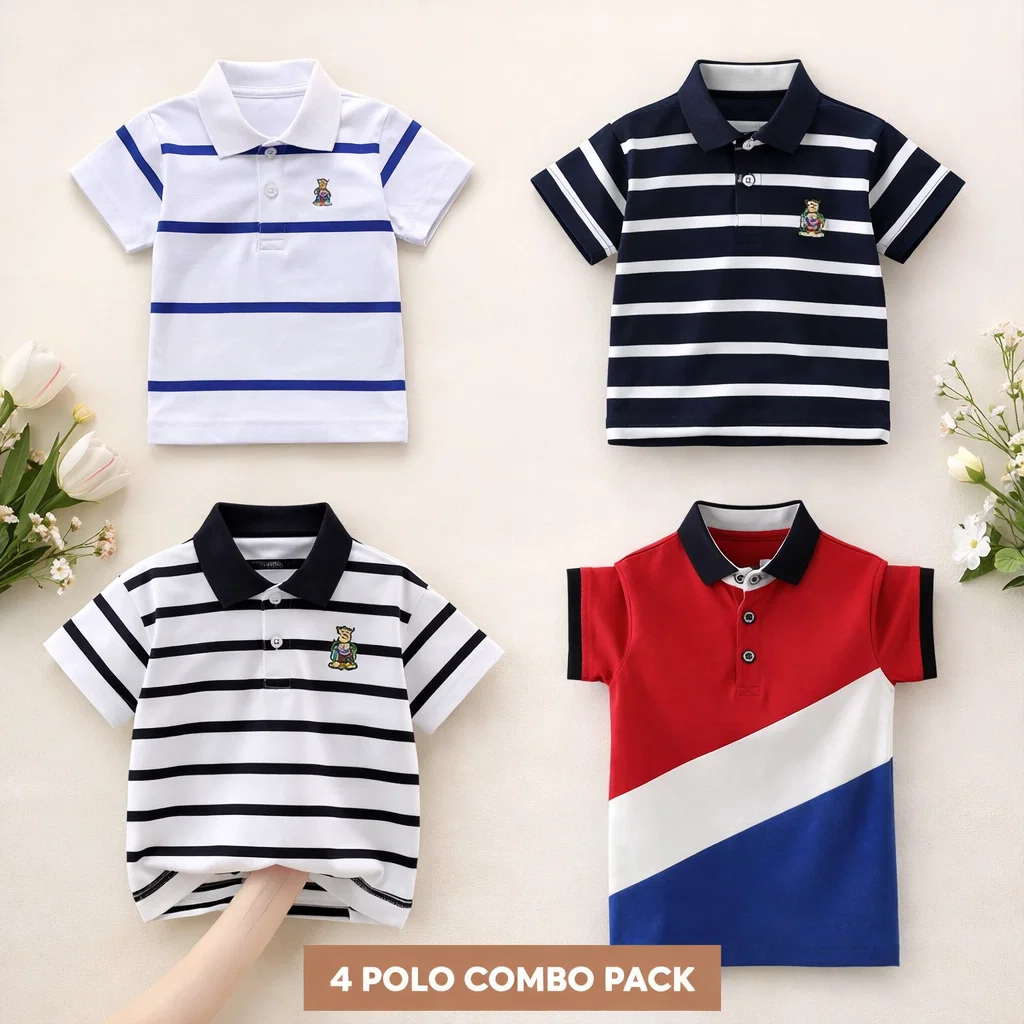 TMF-651 POLO T SHIRT Combo 4pcs-(black/white/usa-white/red contrast)