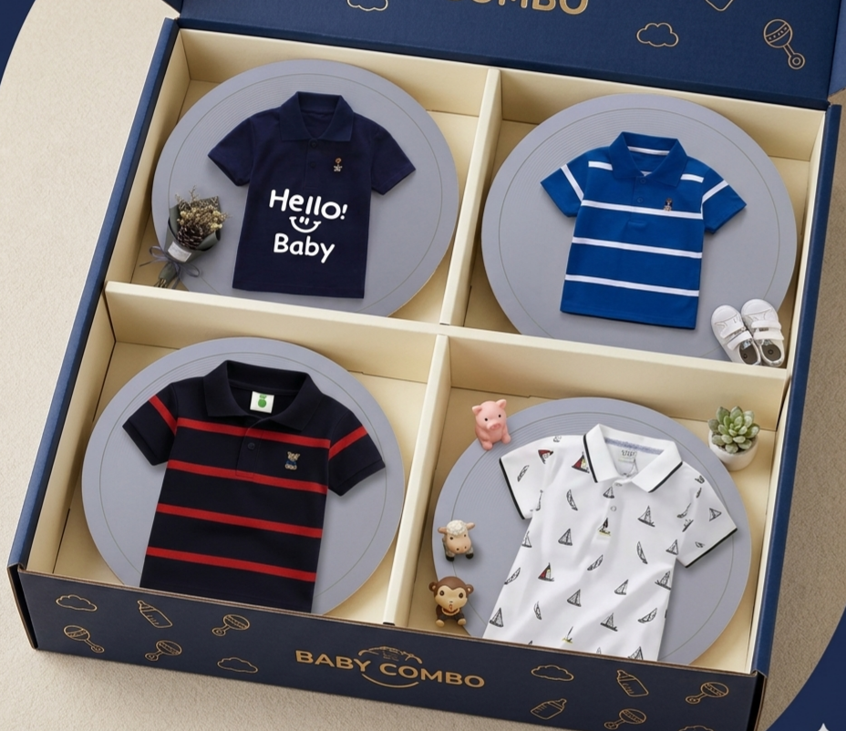 TMF-645 POLO T SHIRT Combo 4pcs-(navy-baby/black-red/white-cheak/blue)