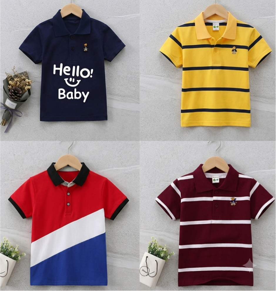 TMF-649 POLO T SHIRT Combo 4pcs-(baby-navy/yellow/red contrast/maroon)