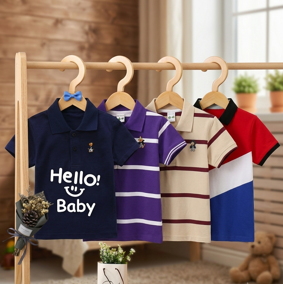TMF-650 POLO T SHIRT Combo 4pcs-(baby-navy/purple/beige/red contrast)
